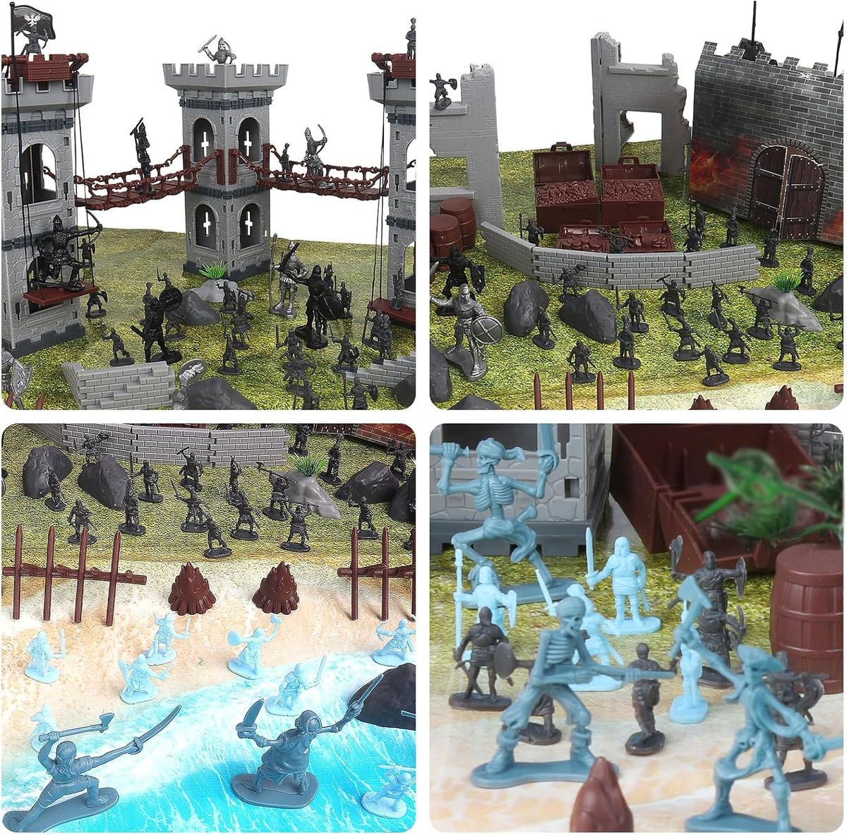 Conjunto de figuras de acción del ejército para hombres, juego de soldados de juguete medieval, castillo medieval, pequeño soldado, juguete militar, juego de plástico para hombres del ejército, juego de construcción de castillo con bolsa de almacenamiento