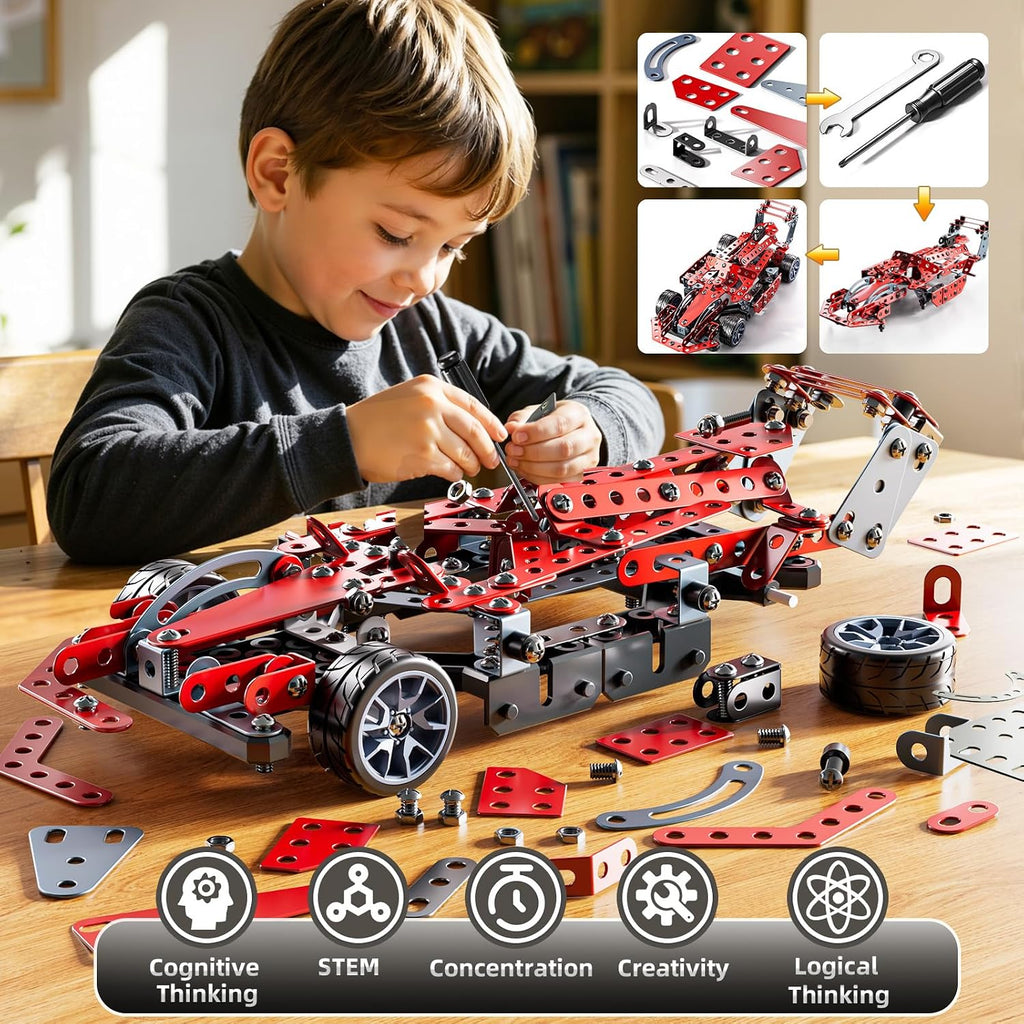 Kits de autos de carreras de modelo de metal – Proyectos STEM para niños de 8 a 12 años, juguetes educativos de construcción de ensamblaje, juguetes de coche para niños y niñas de 8, 9, 10