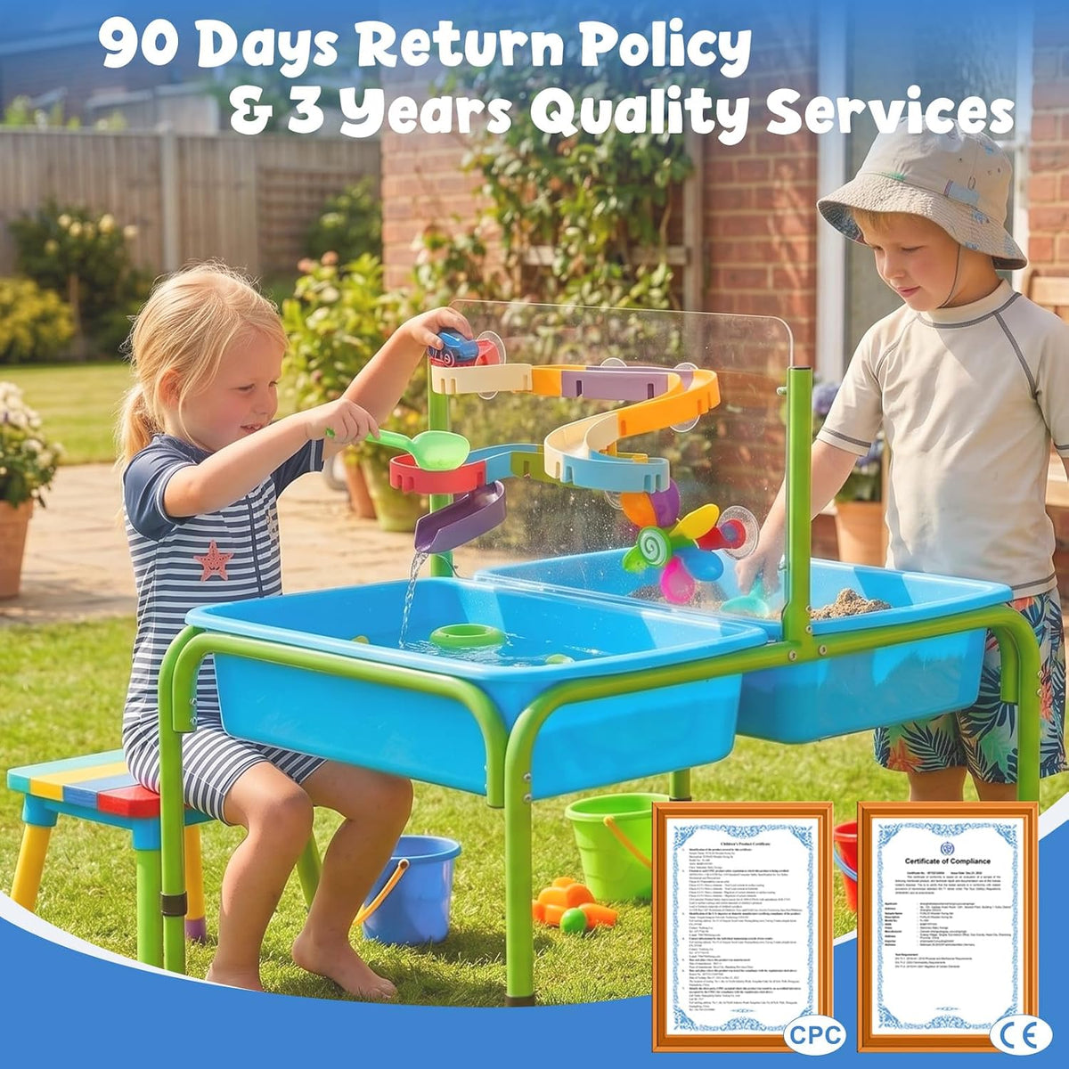 FUNLIO Mesa de agua de arena para niños pequeños, mesa sensorial 4 en 1 de altura ajustable para edades de 3 a 6 años, 2 contenedores de almacenamiento, panel acrílico y 16 accesorios, uso en