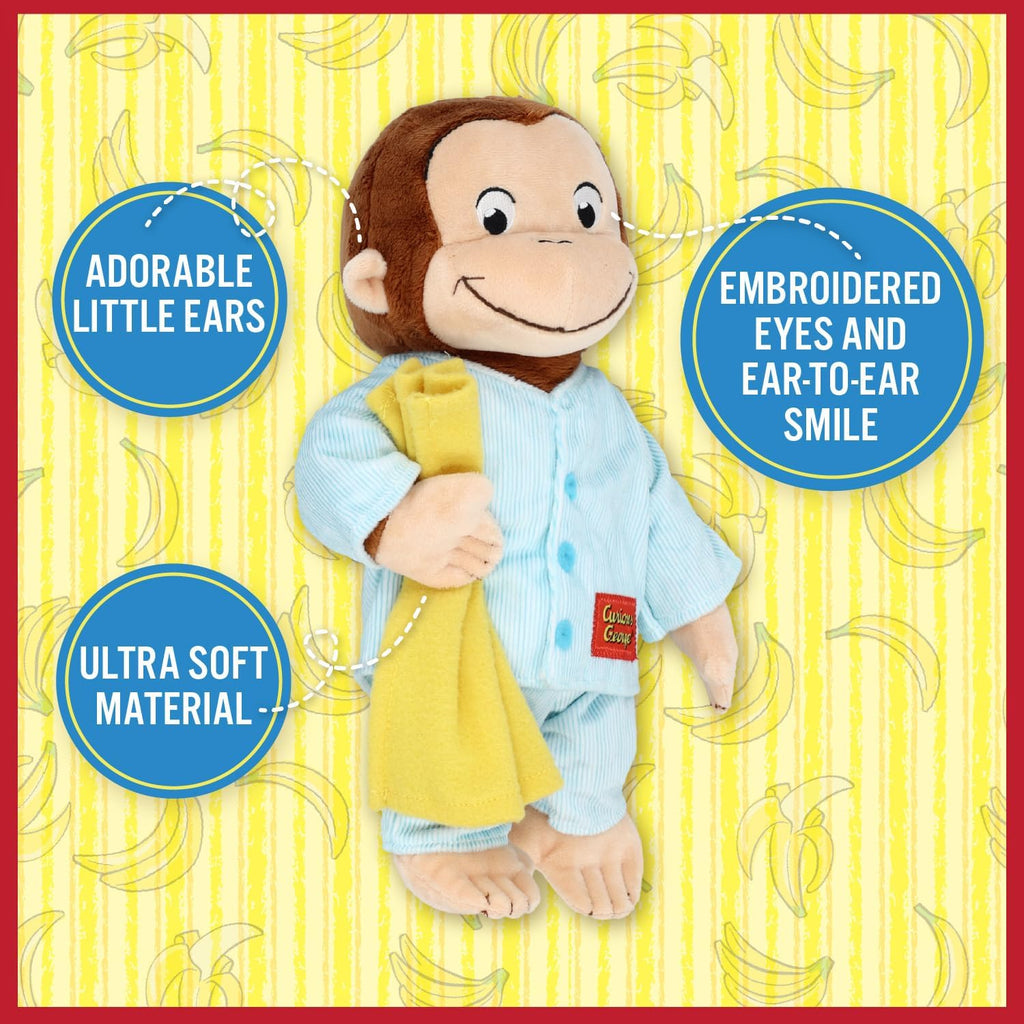 Kids Preferred Curious George in Pajamas - Juguetes de peluche de mono suave y lindo, regalo para bebés y niños pequeños y niñas, animal de peluche de 12 pulgadas