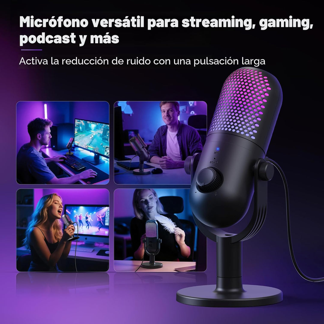 Micrófono USB para juegos de PC: Micrófono de condensador RGB para...