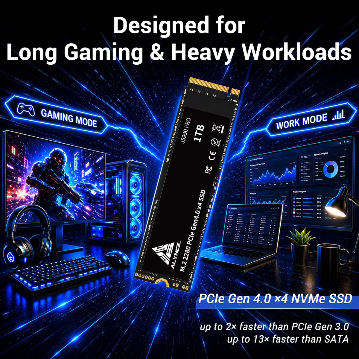 JS990 PRO SSD de 1 TB PCIe Gen4 x4 NVMe M.2 2280, hasta 7400 MB/s