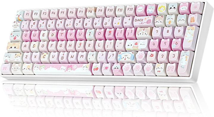 ZORNHER ZH100 - Teclado mecánico inalámbrico para gatos, 98% rosa c...