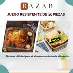 Razab Juego de 35 recipientes de vidrio para almacenamiento de alimentos con tapas, cajas Bento herméticas para preparación de comidas, sin BPA, 100% a prueba de fugas (15 tapas, 15 vasos y 5