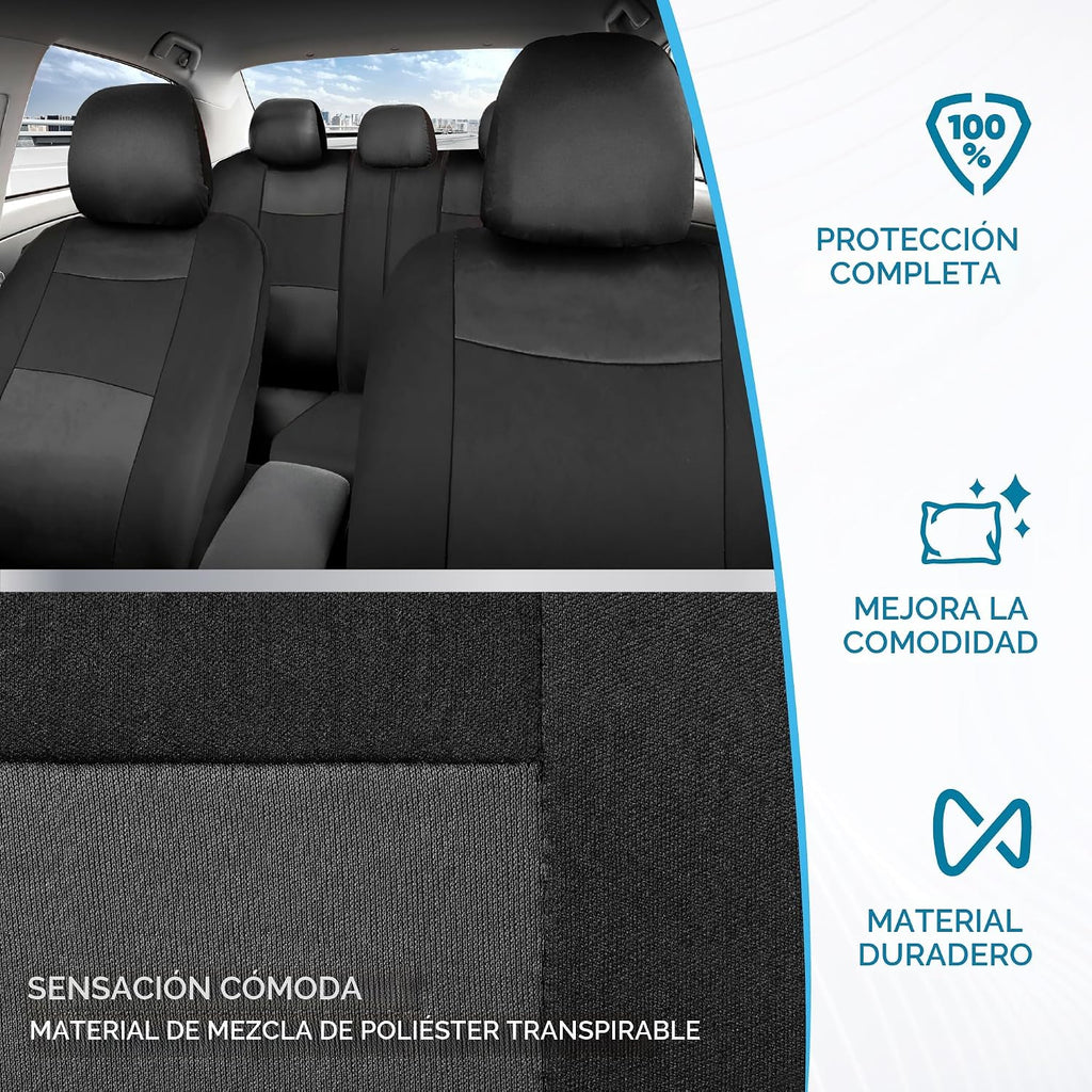BDK PolyPro - Juego completo de fundas de asiento de automóvil en carbón sobre negro, banco dividido delantero y trasero para automóviles, juego de fundas fáciles de instalar, accesorios para