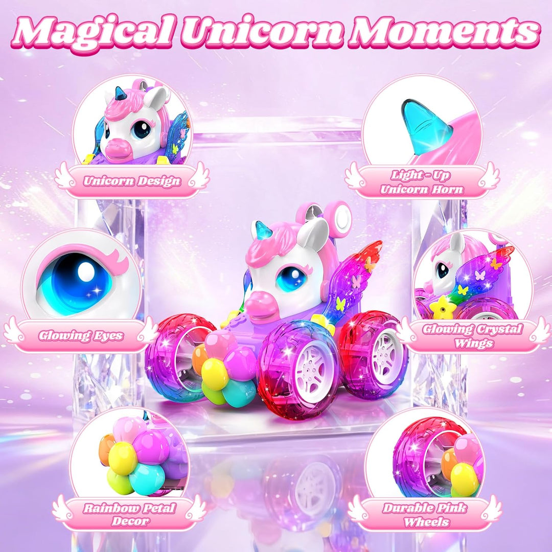 Coches RC de unicornio para niñas, juguetes con alas de cristal bri...