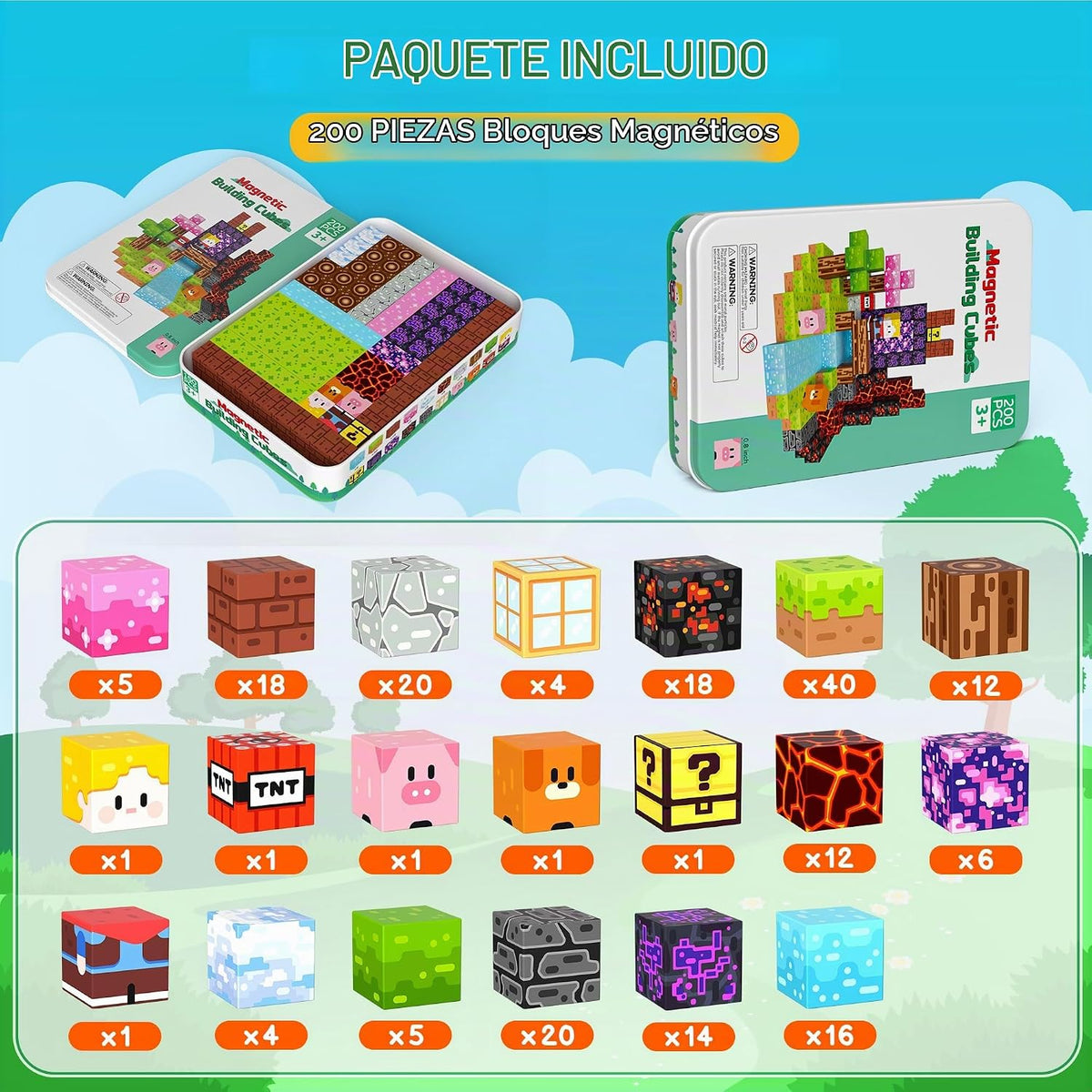 200 bloques magnéticos magnéticos cubos de construcción regalos de