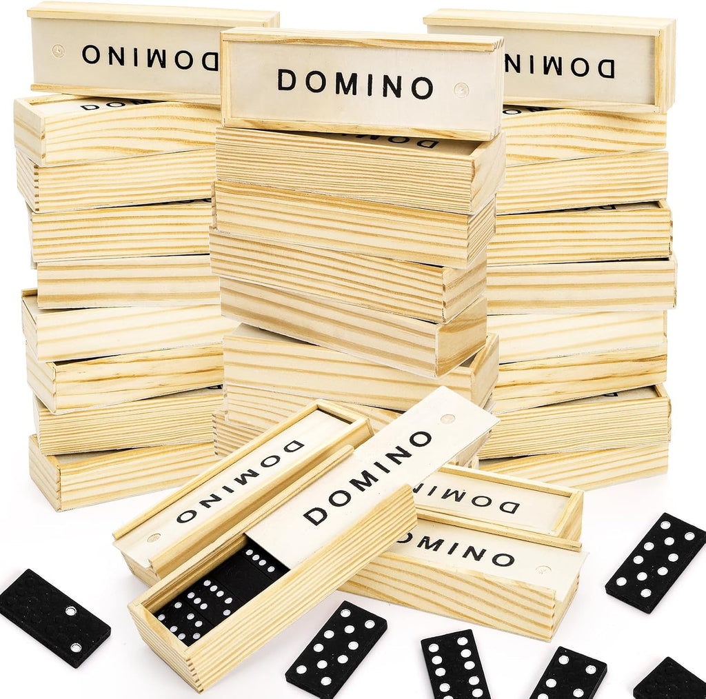 Noamus Juego de 30 mini dominó de madera, juego de dominó doble de 6 con estuche de madera e instrucciones (idioma español no garantizado), regalo de fiesta de dominó a granel, juego de caja de viaje de dominó de 28 azulejos, actividad de mesa clásica en