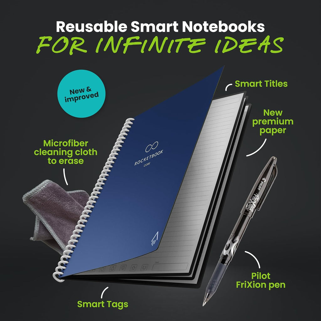 Rocketbook Core - Cuaderno inteligente reutilizable, tamaño carta 8.5 x 11
