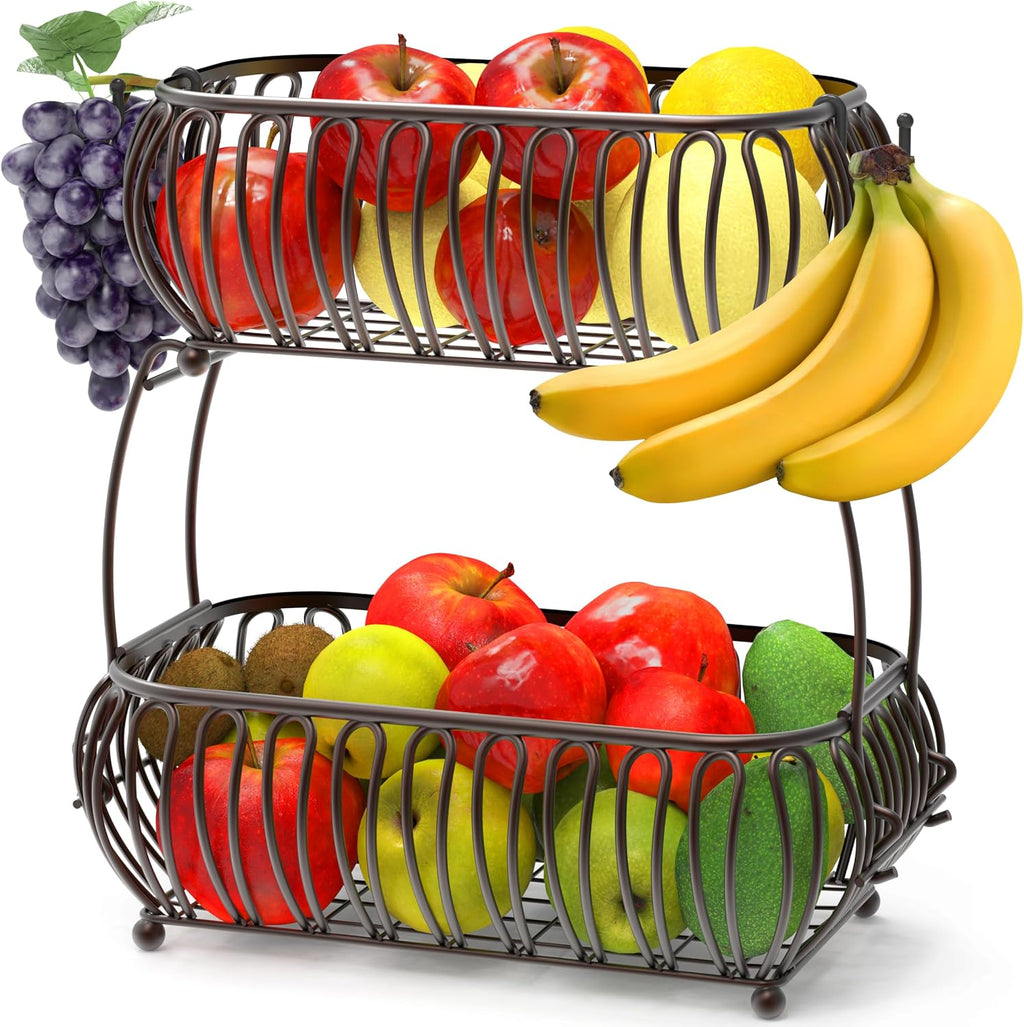 Simple Houseware Soporte oblato para cesta de frutas de 2 niveles, bronce