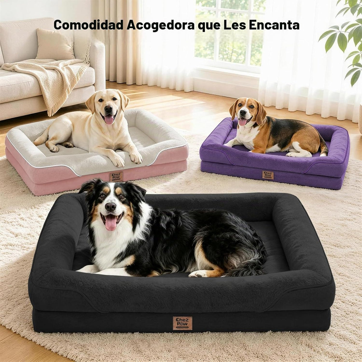 Cama ortopédica impermeable para perros de tamaño grande, rosa