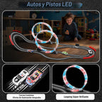 Juegos de carreras 2 en 1 con 4 autos de alta velocidad, pista eléctrica, juego de carreras dual con 2 controladores, diseño de paso elevado circular con pistas flash. Regalo de juguete para niños de 6 a 8 años de 8 a 12 años