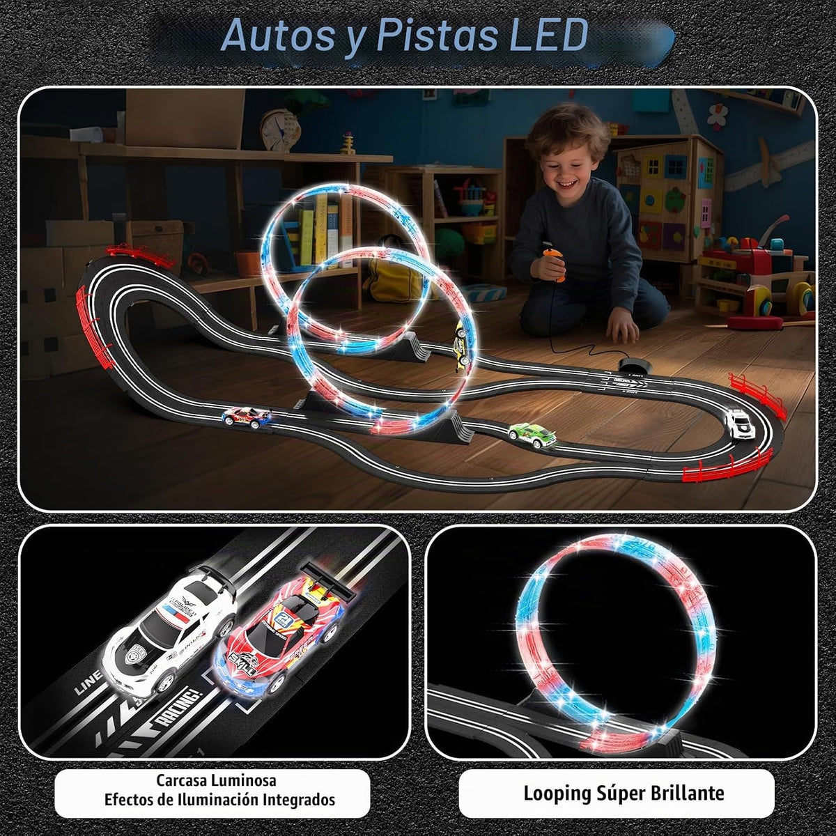 Juegos de carreras 2 en 1 con 4 autos de alta velocidad, pista eléctrica, juego de carreras dual con 2 controladores, diseño de paso elevado circular con pistas flash. Regalo de juguete para niños de 6 a 8 años de 8 a 12 años