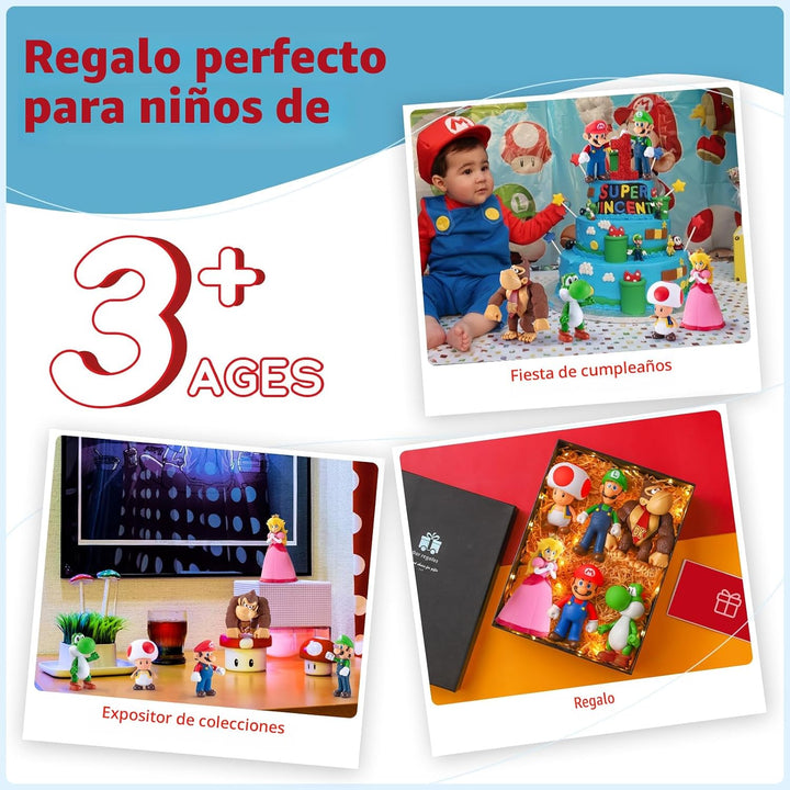 Mario Figures - Juego de 6 figuras de acción de Mario Bros, de PVC,...