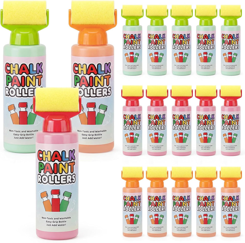 Juego de 18 piezas de pintura en polvo lavables para acera, pintura en polvo, rodillos de pintura de agua, 3 colores, juguete de arte para exteriores, para entrada, acera, pizarra (rojo, verde