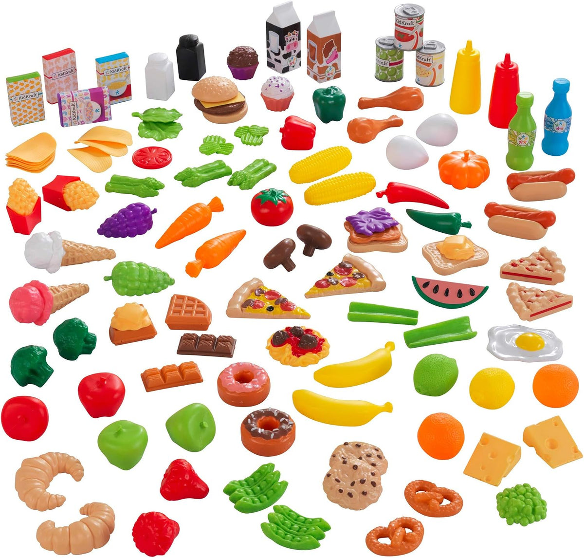 KidKraft Juego de Comida de Juego de Simulación Deluxe Tasty Treats de 115 Piezas, Artículos de Plástico para Comestibles y Despensa, Regalo para Edades 3+