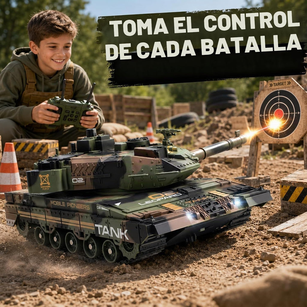 1:24 RC Tank-2.4G Tanque militar con control remoto que dispara BBS con torreta giratoria de 360°, demostración automática, sonido, luz y humo, vehículo militar de escalada todo terreno, juguete de juguete para niños de 8 a 12 años