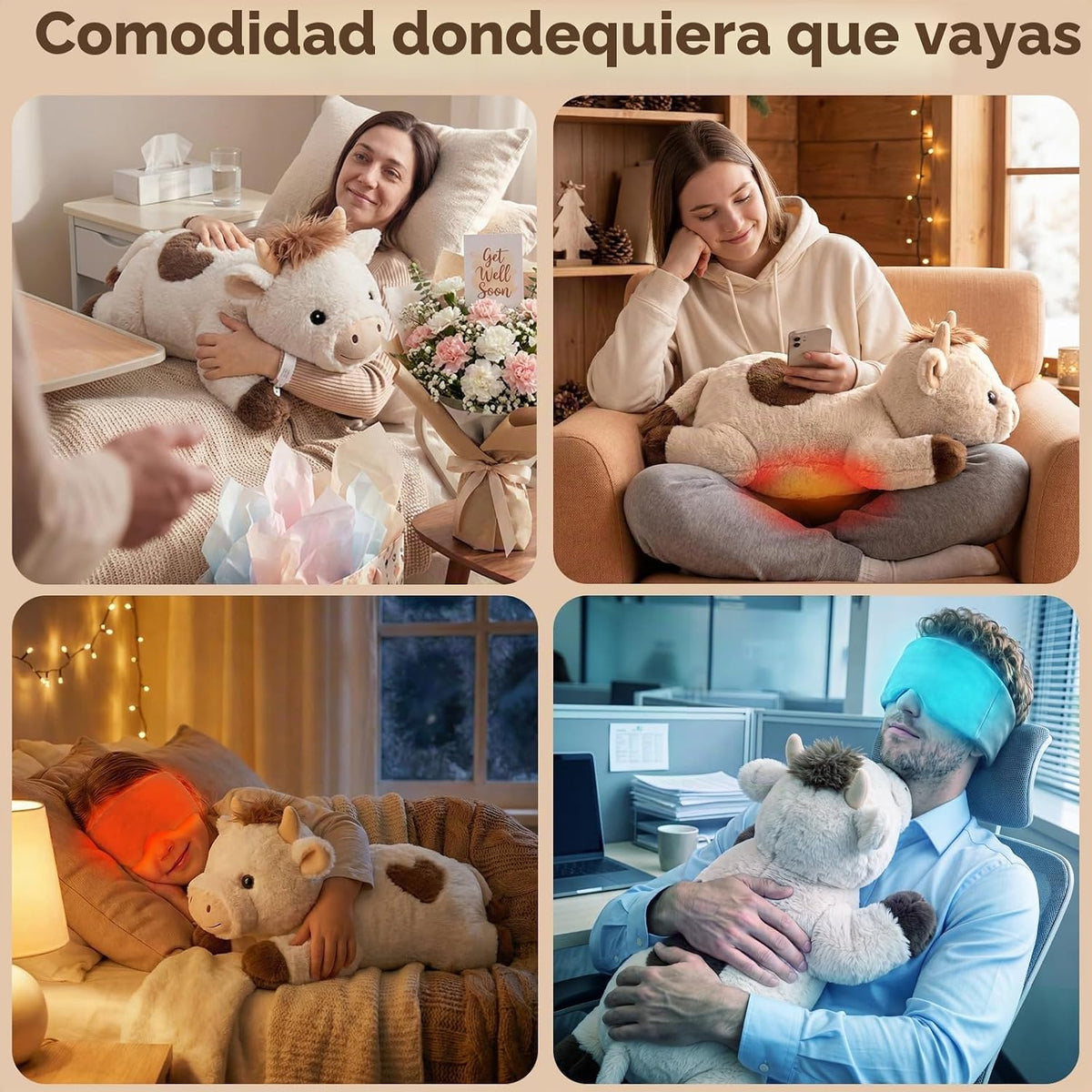 Mewaii Animales de peluche con peso de vaca con máscara de ojos, 3-5 libras