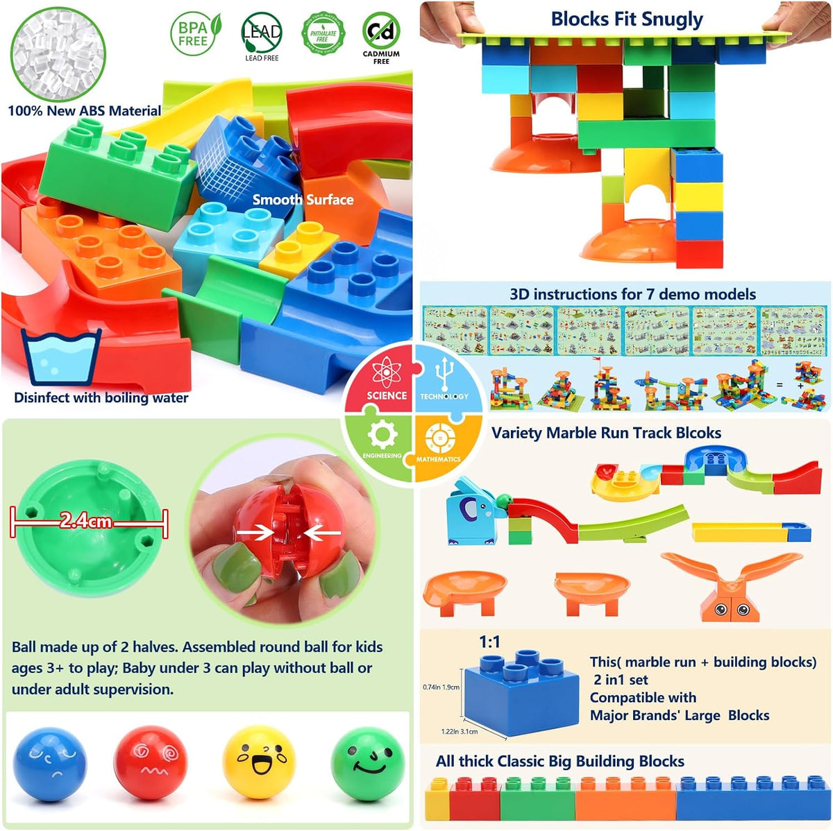 Juego de 110 piezas de canicas, juguete de bloques de construcción