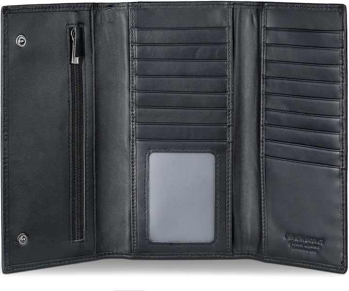 Cartera larga triple para hombres, Rfid Cartera de cuero genuino pa...