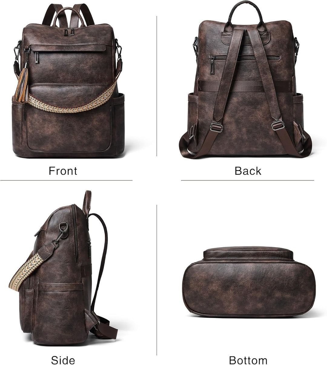 Shrrie - Mochila de cuero vegano para laptop de 14 pulgadas para mu...