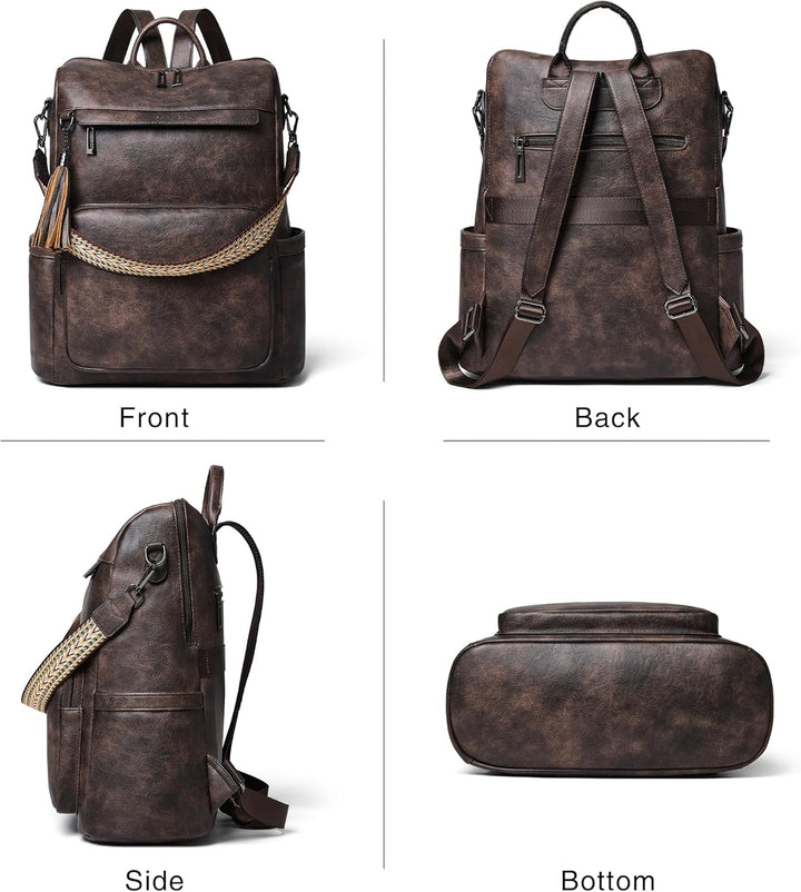 Shrrie - Mochila de cuero vegano para laptop de 14 pulgadas para mu...