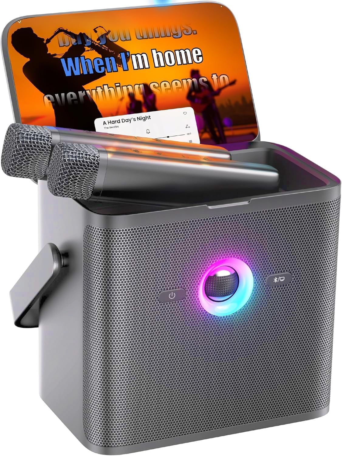 Máquina de Karaoke Ikarao para Adultos, con Pantalla de Letras y Pantalla, Sistema de Karaoke para YouTube, 2 Micrófonos Inalámbricos, Autotune y Eco, KaraFun Prime, Altavoz de Karaoke Portátil para