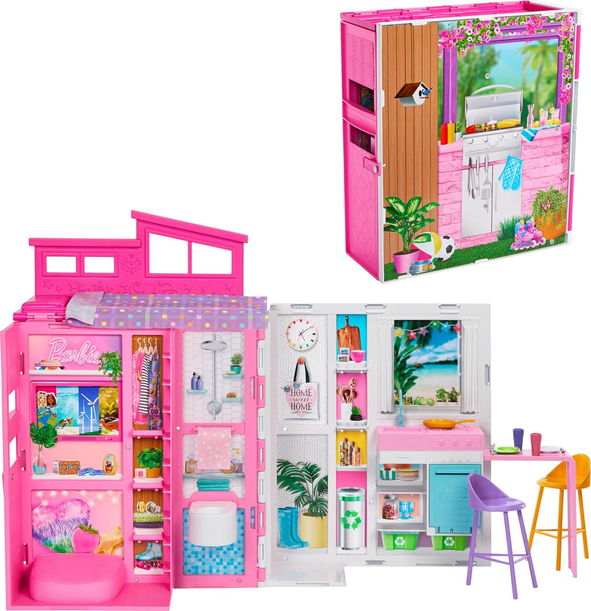 Barbie Juego de casa de muñecas, casa escapada con 11 accesorios qu...