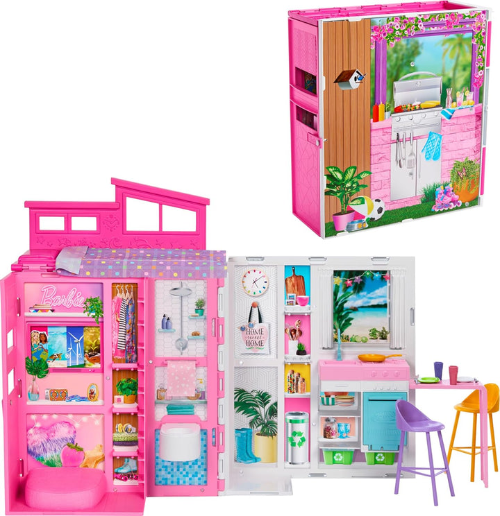 Barbie Juego de casa de muñecas, casa escapada con 11 accesorios qu...