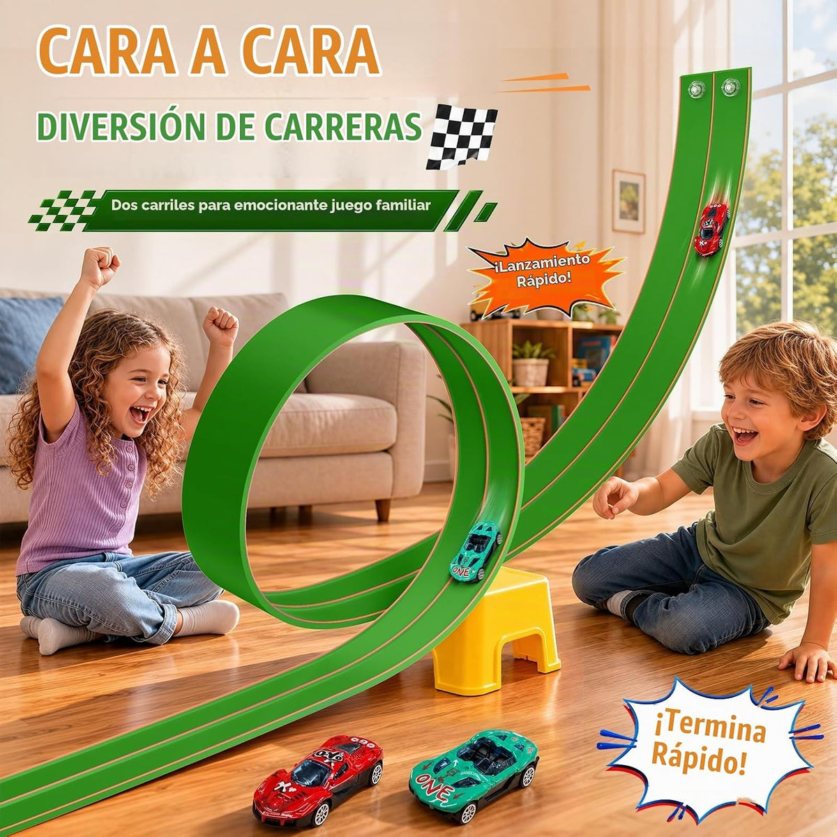Pista de carreras flexible para niños, juego de pistas de doble