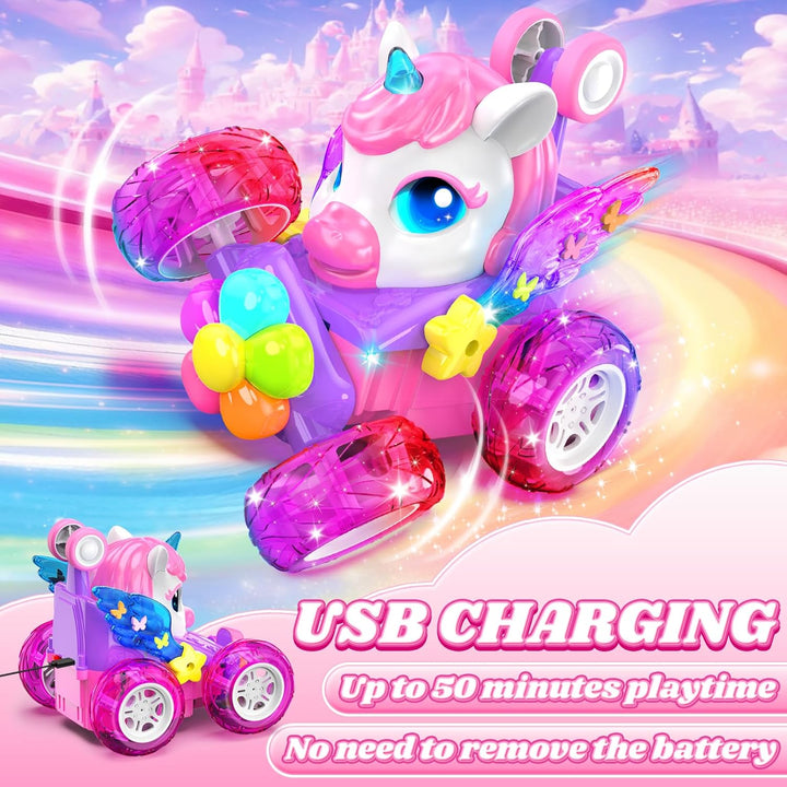 Coches RC de unicornio para niñas, juguetes con alas de cristal bri...