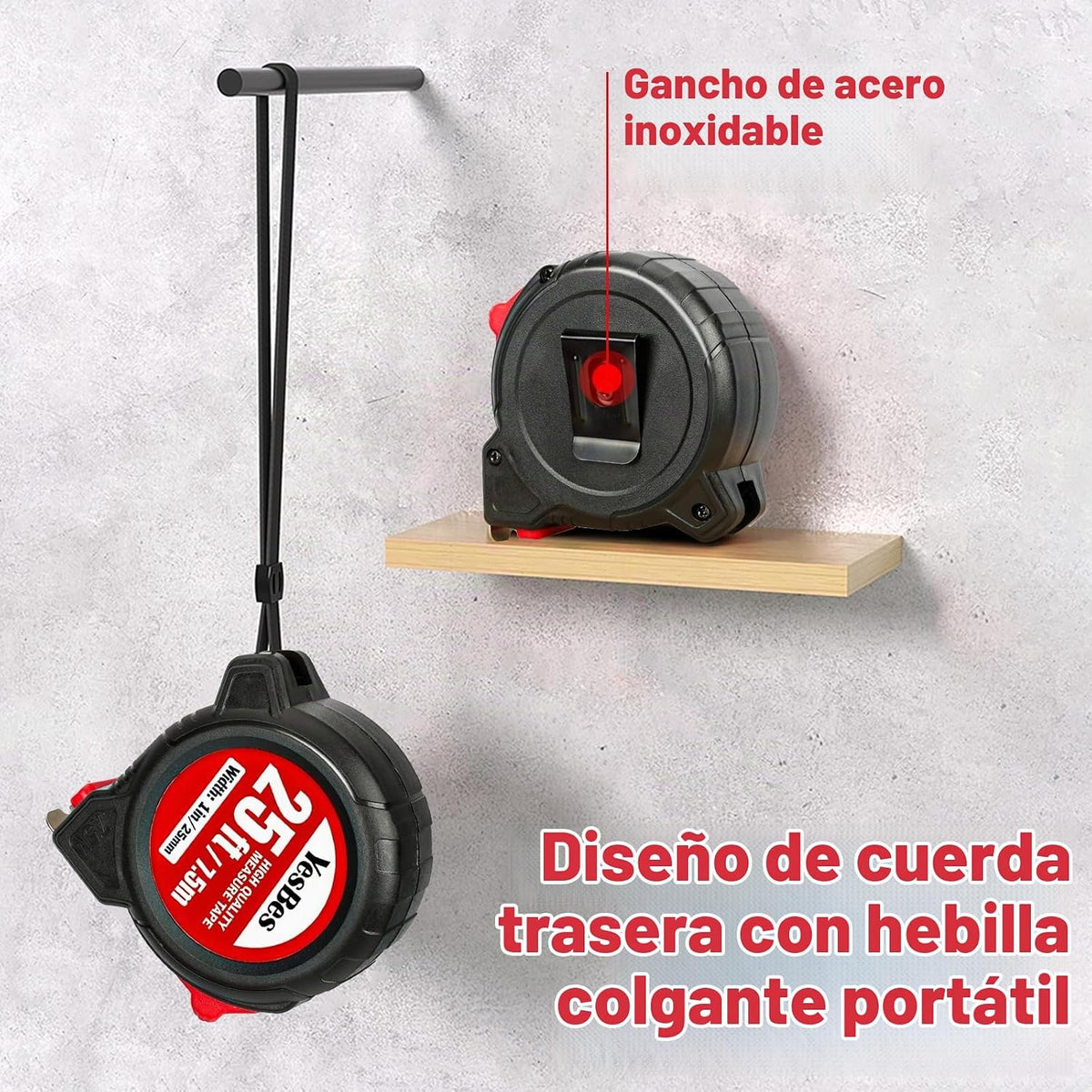 Cinta métrica 25 ft, 5 unidades en bulk, cinta de medición de lectura fácil, bobinado automático, retráctil de 1 pulgada de ancho x 25 ft