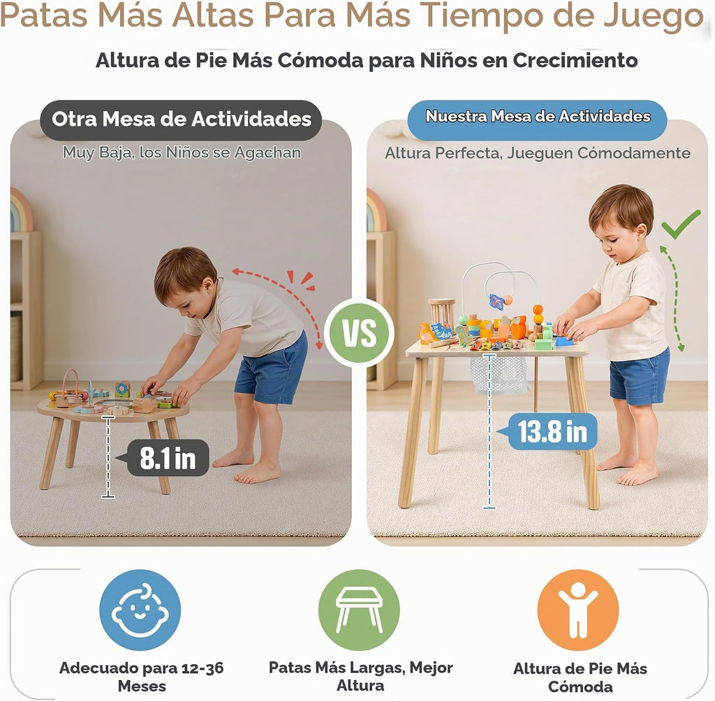 Mesa de actividades para niños pequeños, juguetes Montessori de madera 12