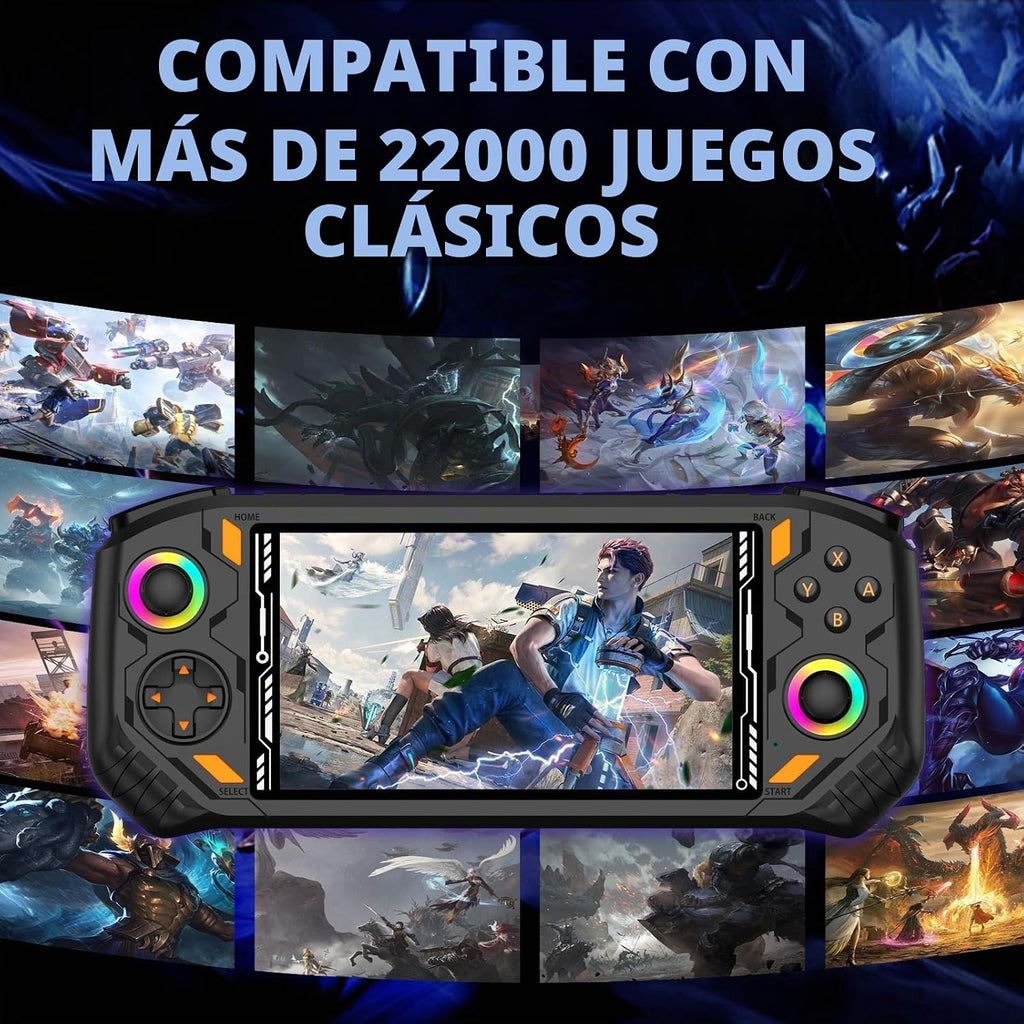 Consola de juegos portátil retro, pantalla IPS HD de 4.0 pulgadas, almacenamiento de 64 GB con más de 18,000 juegos clásicos, sistema Linux de cuatro núcleos RK3326, batería de 4000 mAh (negro 56 GB)