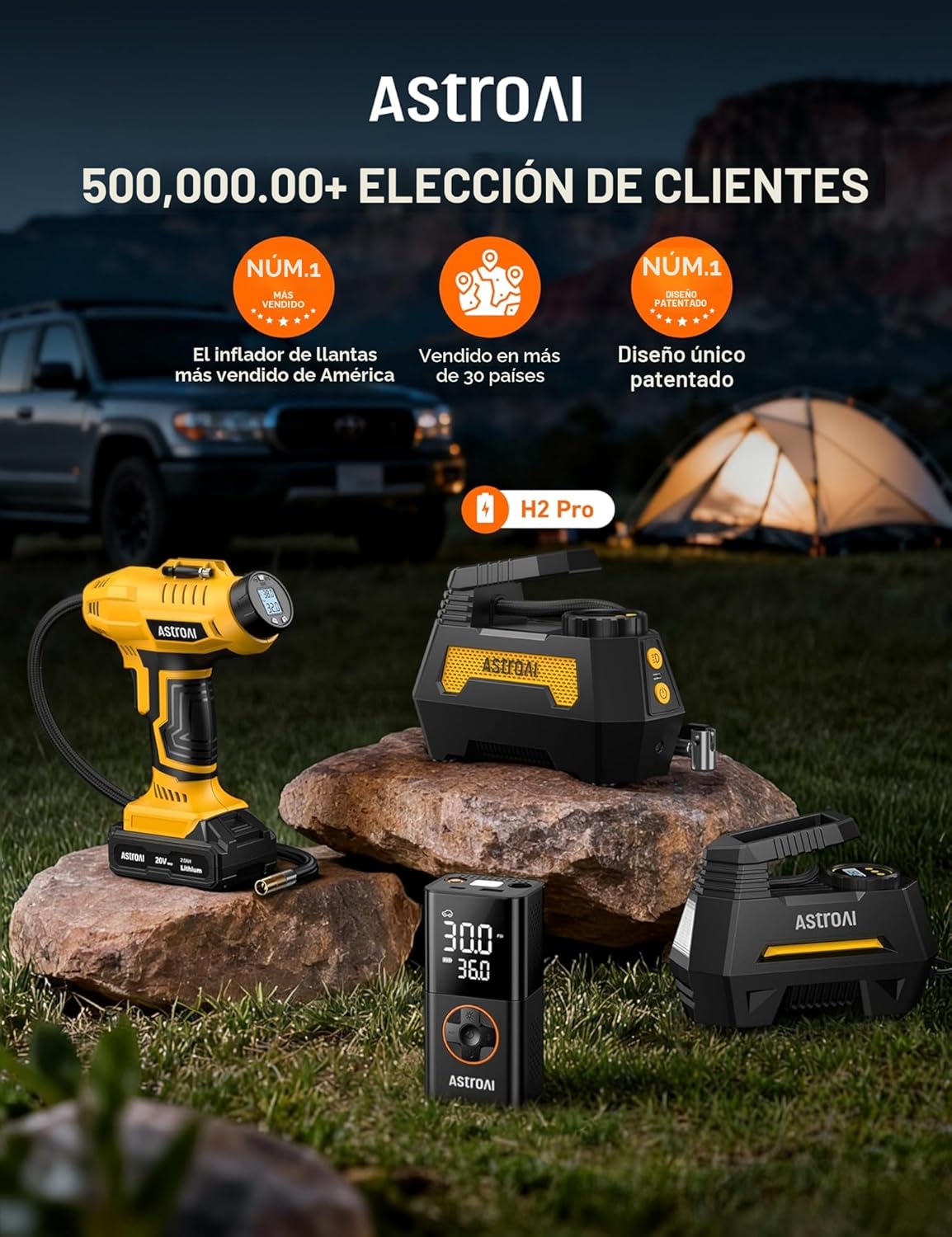 AstroAI H2 Pro - Inflador de neumáticos inalámbrico, compresor de a...