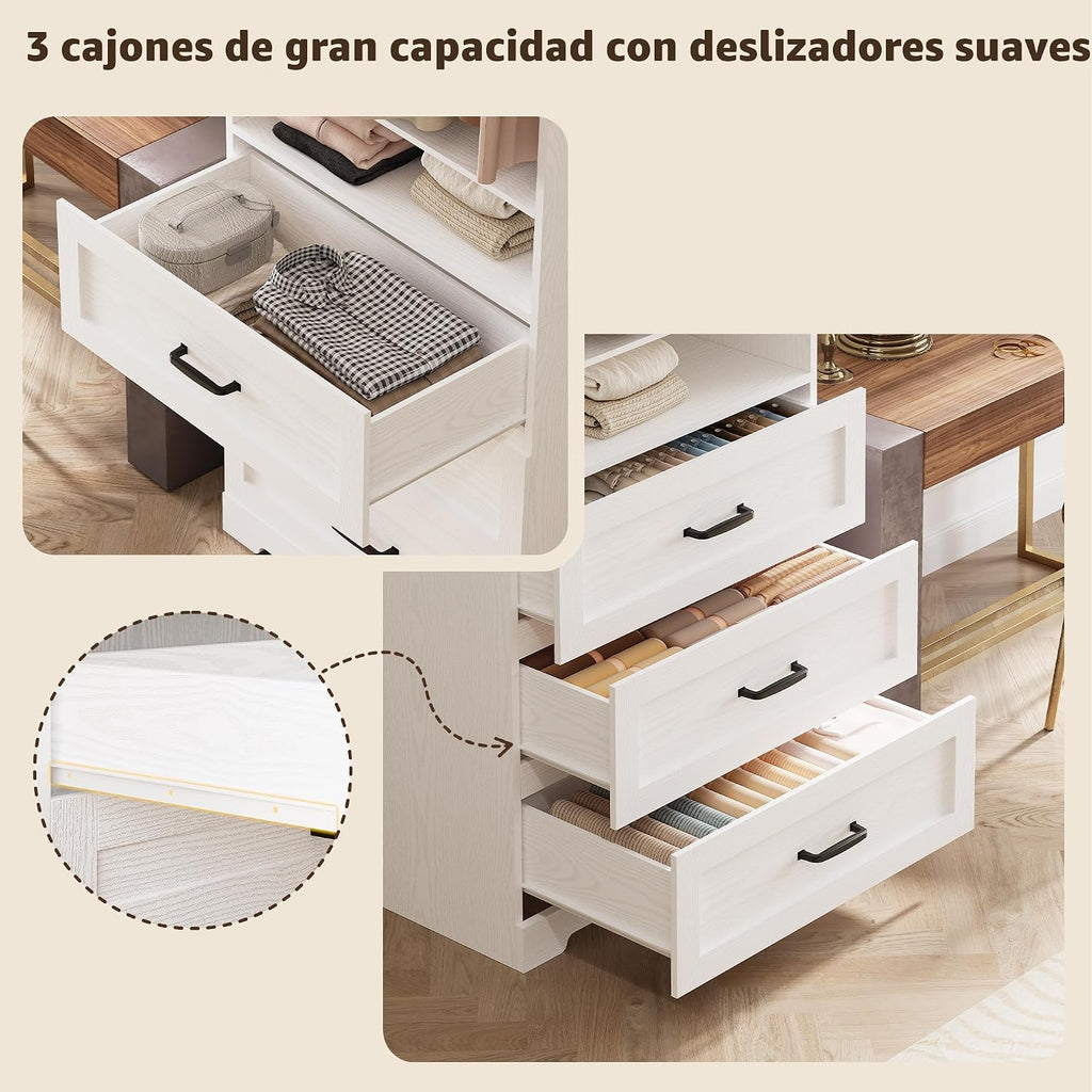 Sistema de Closet Independiente IRONCK con Repisas Ajustables y 3 Cajones