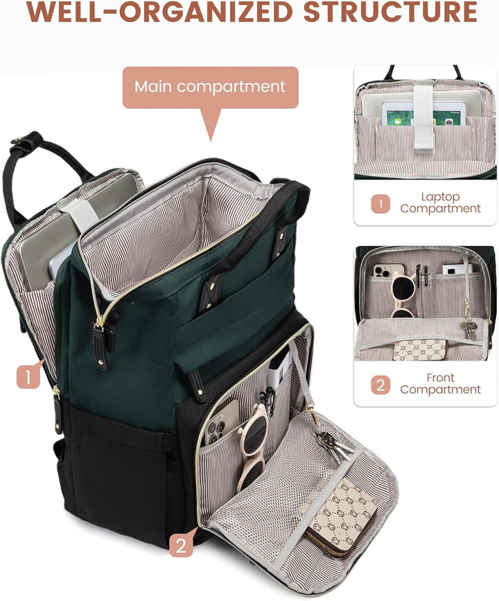 LOVEVOOK Mochila para laptop para mujer, Verde Oscuro Negro, Elegan...