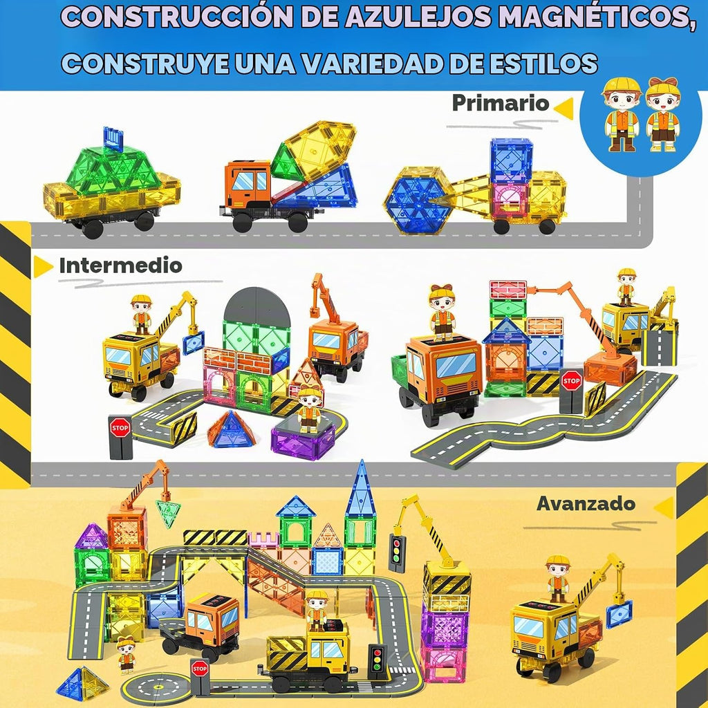 Soyee 102 azulejos magnéticos con 2 coches y 2 grúas