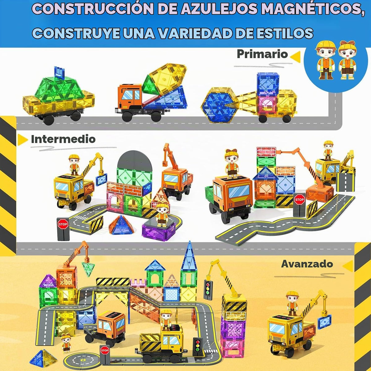 Soyee 102 azulejos magnéticos con 2 coches y 2 grúas