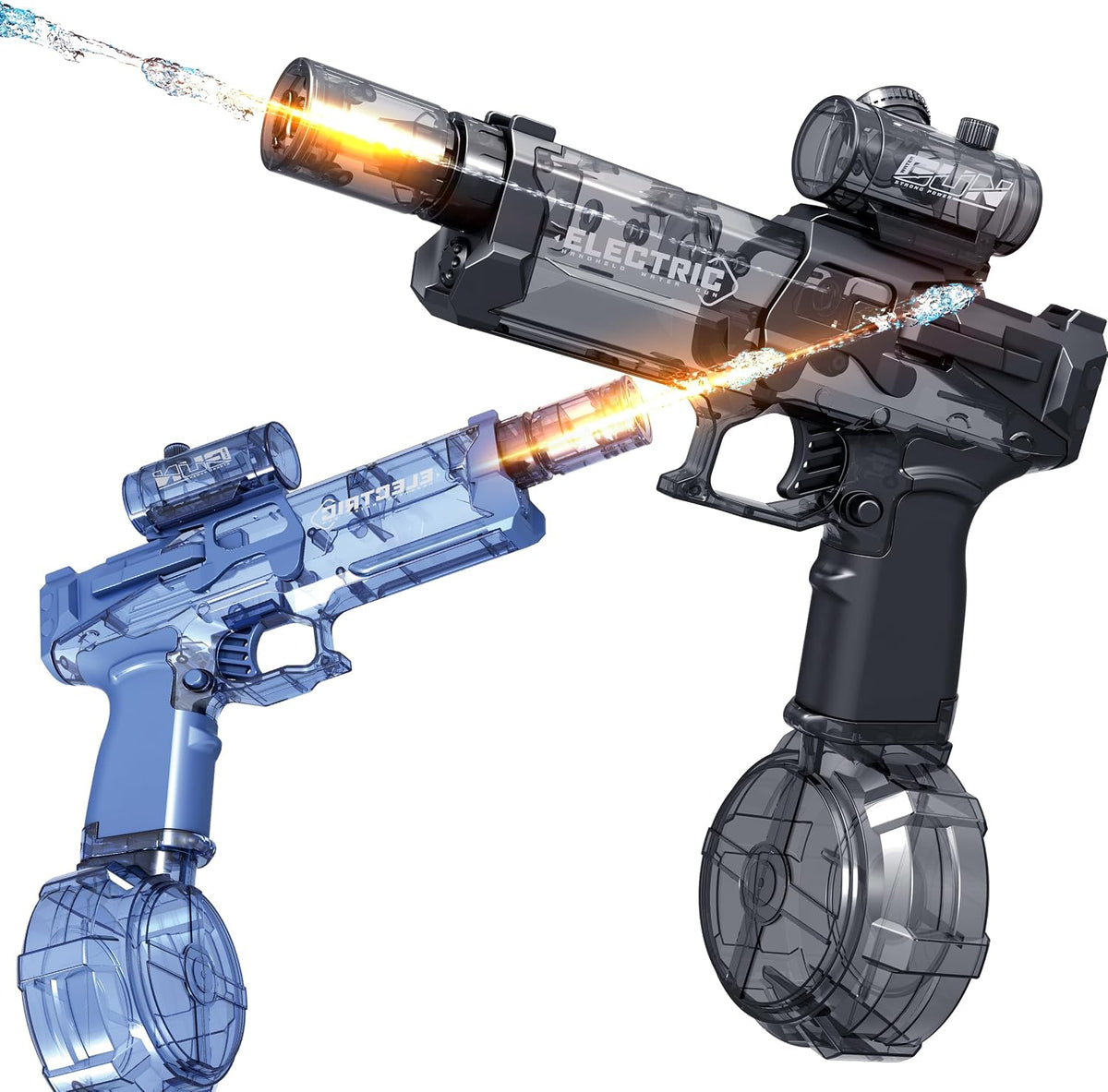 Paquete de 2 pistolas de agua eléctricas con iluminación, pistola eléctrica completamente automática de 28 a 32 pies, pistola de agua remojadora, piscina al aire libre de verano, juguete de agua para