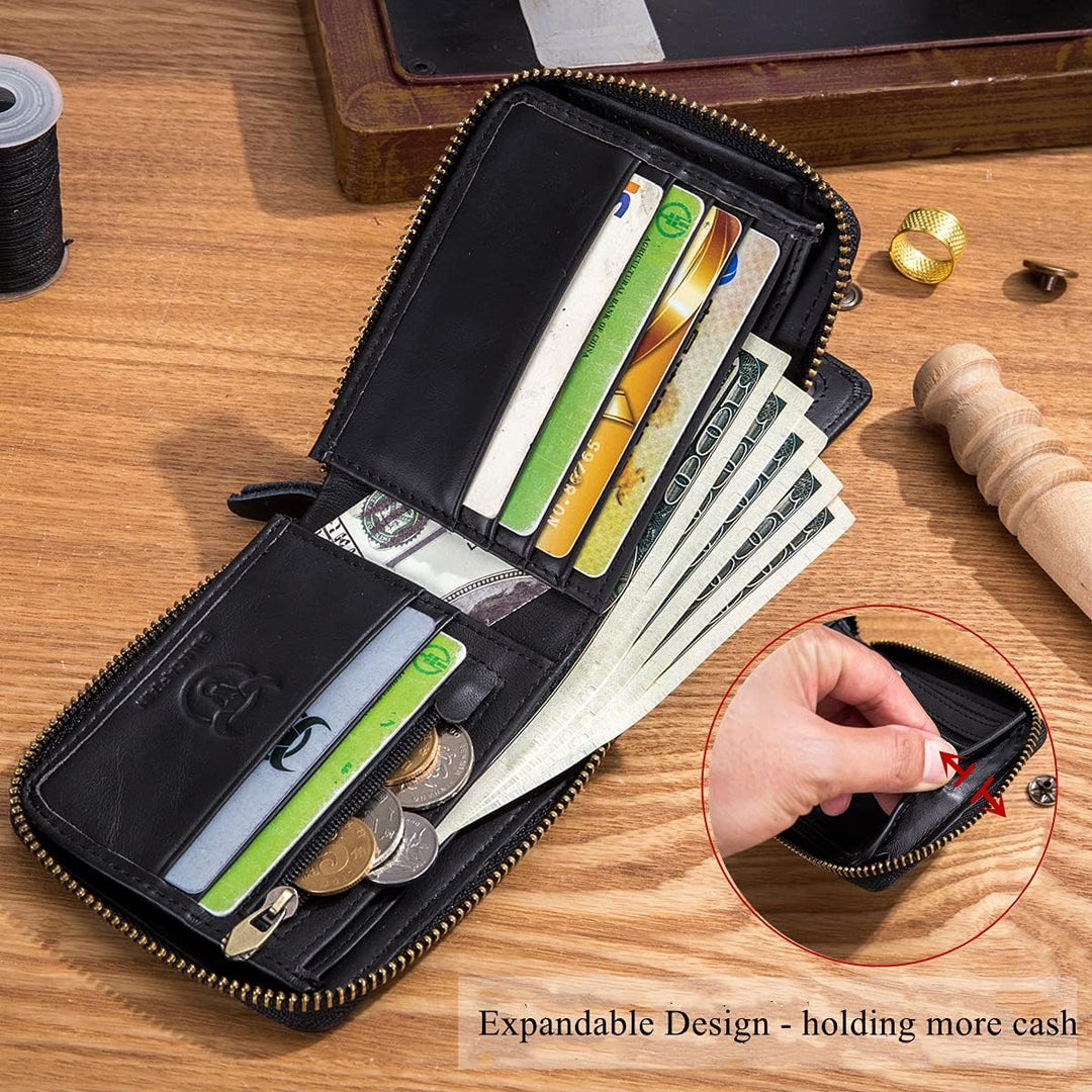BULLCAPTAIN Cartera RFID de Cuero Genuino para Hombres de Gran Capa...