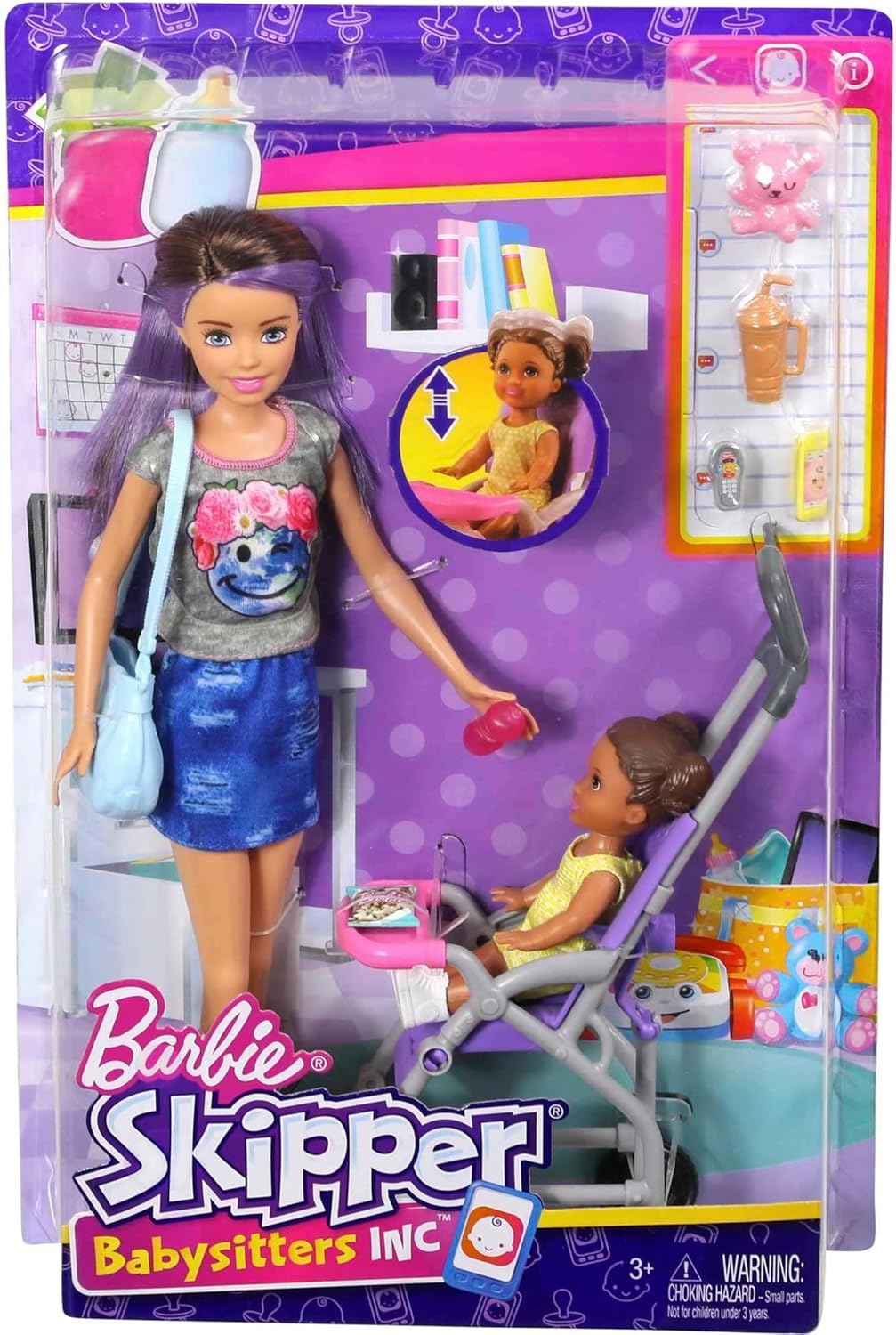 Barbie - Set de juegos de niñera con muñeca Skipper, muñeco bebé, c...