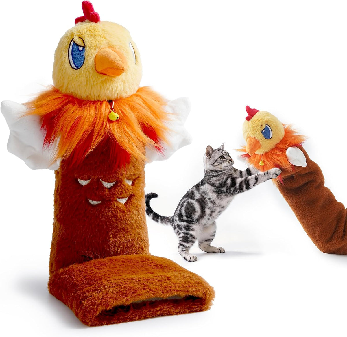 Guante de lucha para gatos, luchador de marionetas de gato de 22 pulgadas con 3 bolsas de hierba gatera y protección resistente de 3 capas, juguete interactivo para gatos con campana extraíble