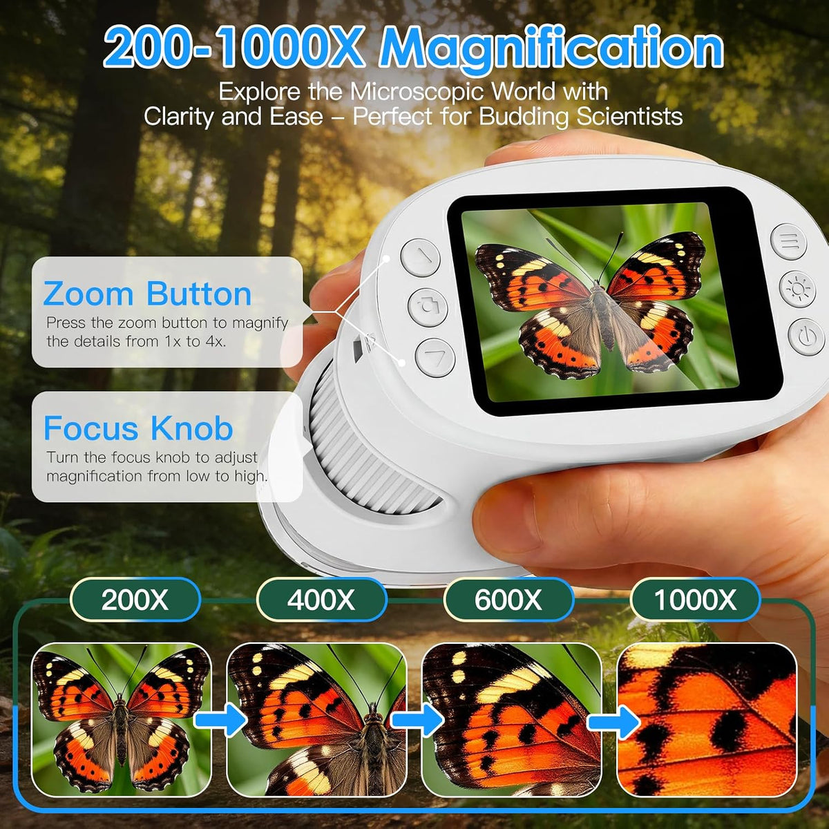Microscopio digital portátil 4K 1000X para niños con pantalla IPS de 2.0