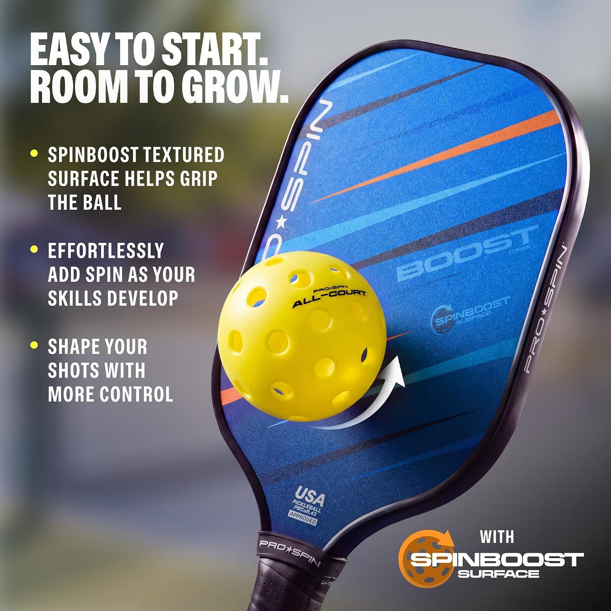 PRO-SPIN BOOST Paletas de Pickleball (Set de 2 o 4) con Pelotas para Todas las Superficies y Bolsa