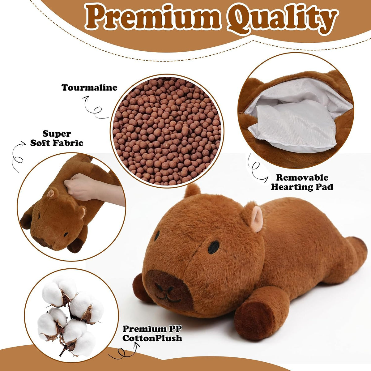 Peluches Capybara con calefacción ponderada, 2.2 libras, animales de peluche calentados con peso de 17 pulgadas para microondas, abrazos de felpa Capybara, almohadillas calentables y refrigerables sin perfume para niños y niñas adultos