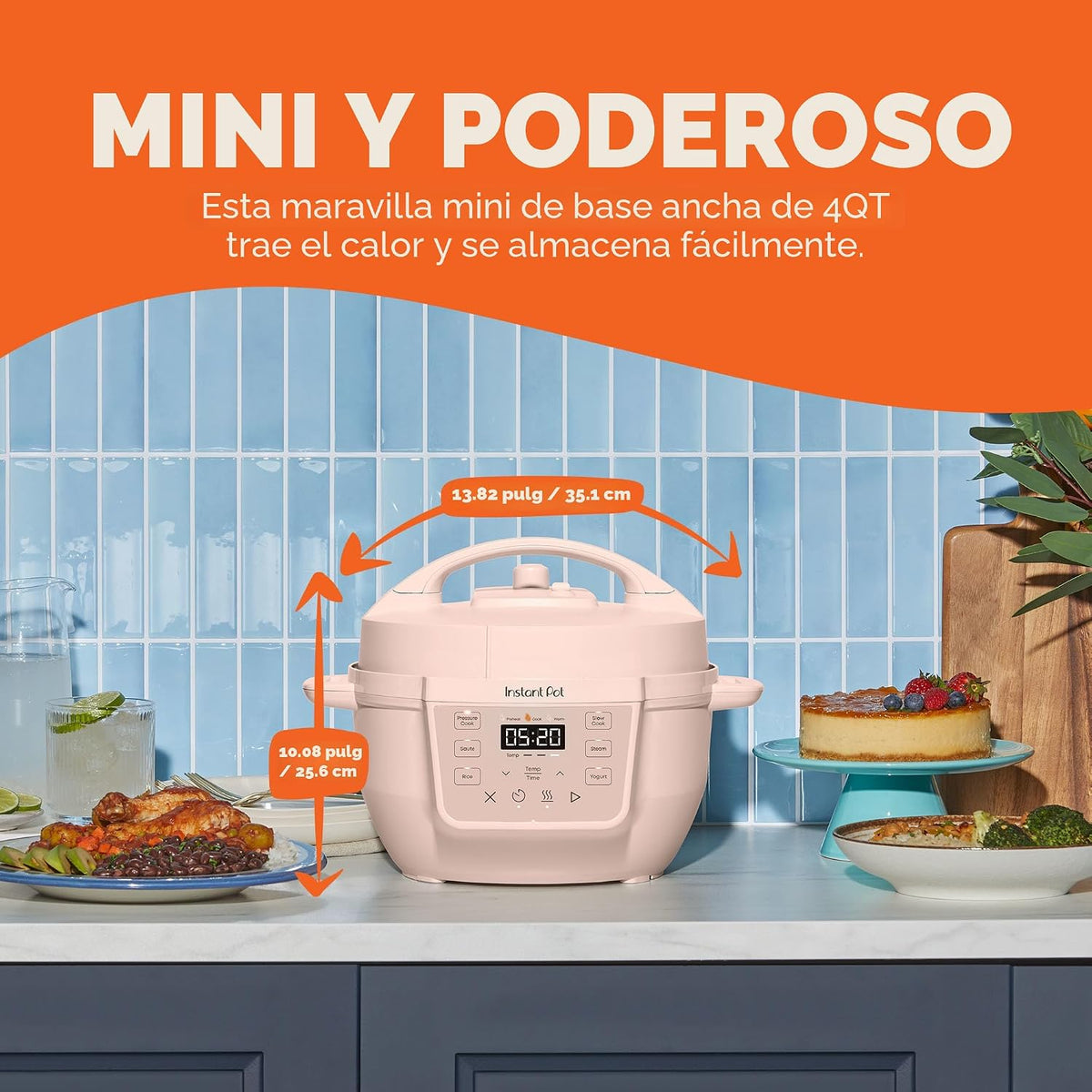 Instant Pot 4QT RIO Mini olla multicocción 7 en 1, olla a presión, cocción lenta, salteado, vapor, arrocera, yogur y calentador, Rosewater, 4 cuartos