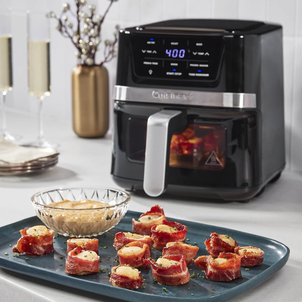 Cuisinart Freidora de aire, freidora compacta de 2.6 cuartos de galón con 3 funciones de cocción para freír al aire, asar y hornear, 3 ajustes preestablecidos para freidora de aire, piezas aptas para lavavajillas, AIR-80, acero inoxidable y negro
