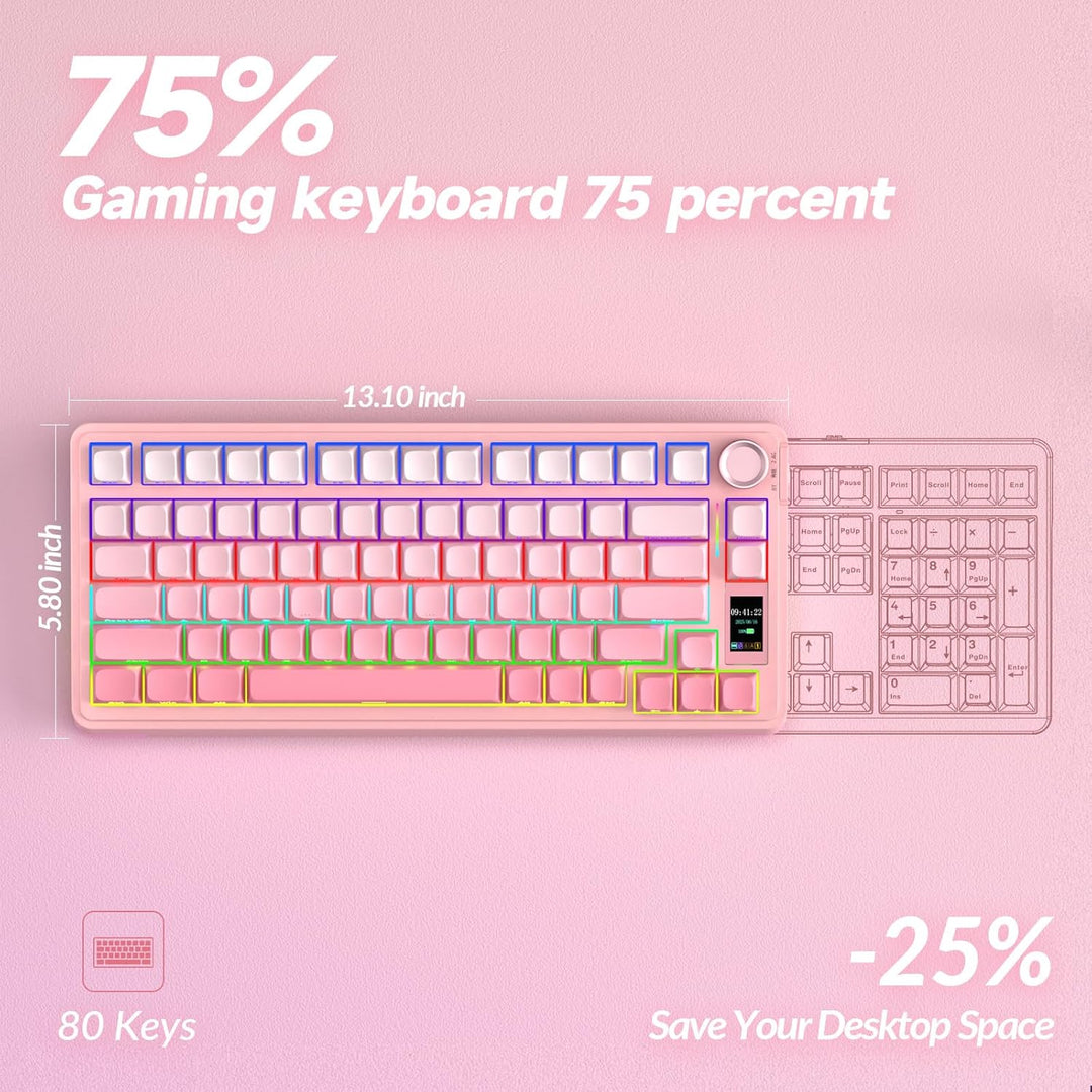 AULA Teclado Mecánico Inalámbrico S75 PRO con Pantalla y Perilla, T...