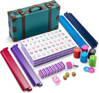 American Love Pink Mahjong Set - 160 azulejos acrílicos de alta calidad, diseño de corazón de 4 capas, 4 estantes y empujadores todo en uno, 100 fichas, 3 dados dorados